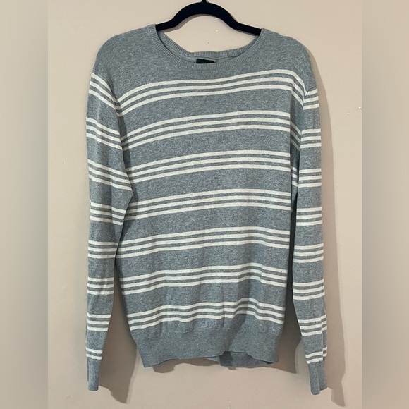 J. Crew Gray and White Striped Crewneck Cashmere Blend Sweater Size Medium - Picture 1 of 7